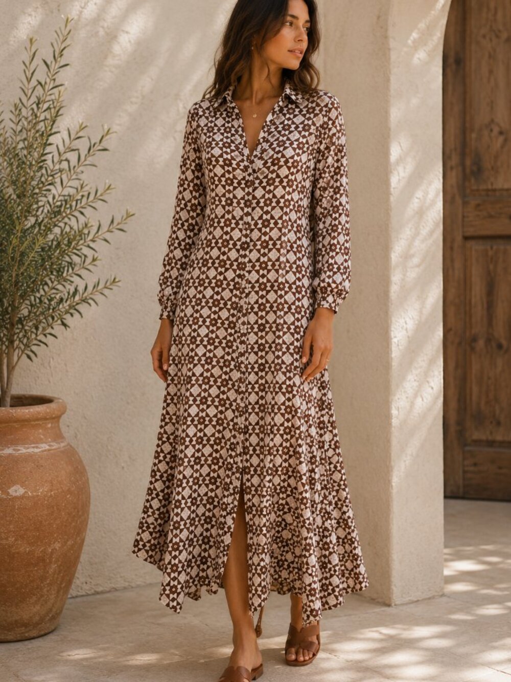 Free People Feeling Groovy Maxi Dress Button Front Print XS Boho Autumn Layer